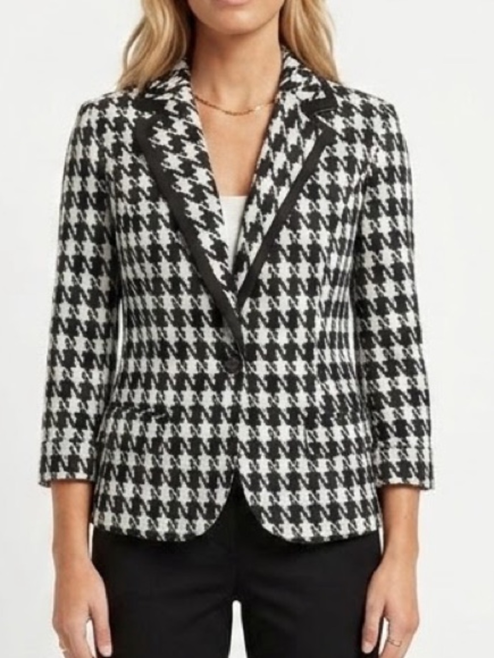 NEW Catherine Malandrino Houndstooth plaid Blazer jacket Black White SMALL